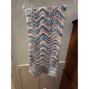 Handmade Chevron Knit Aphgan Multicolor Pink Blue Cream Soft Acrylic Warm Winter